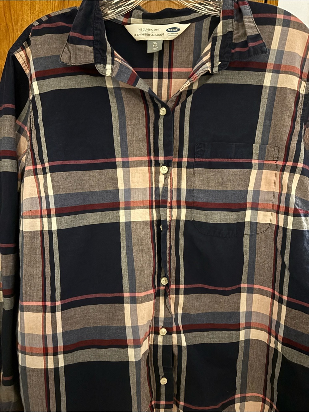 Old Navy Striped Navy Plaid Button-Up Shirt